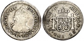 1776. Carlos III. Lima. MJ. 1/2 real. (AC. 132). 1,62 g. Escasa. BC/BC+.