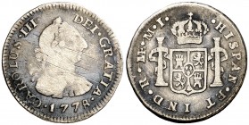 1778. Carlos III. Lima. MJ. 1/2 real. (AC. 134). 1,65 g. Rayitas. BC/MBC-.