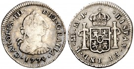 1779. Carlos III. Lima. MJ. 1/2 real. (AC. 135). 1,67 g. BC+/MBC-.