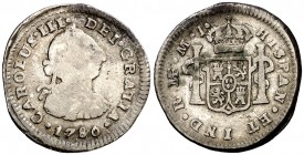 1780. Carlos III. Lima. MJ. 1/2 real. (AC. 136). 1,64 g. Escasa. BC/BC+.
