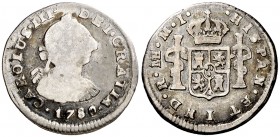 1780. Carlos III. Lima. MI. 1/2 real. (AC. 137). 1,59 g. Ex Colección Iriarte, Áureo 04/03/1998, nº 35. BC/BC+.