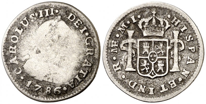 1786. Carlos III. Lima. MI. 1/2 real. (AC. 143). 1,49 g. Acuñación floja en anve...