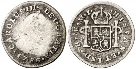 1786. Carlos III. Lima. MI. 1/2 real. (AC. 143). 1,49 g. Acuñación floja en anverso. (RC/BC+).