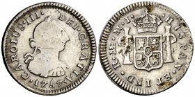 1787. Carlos III. Lima. MI. 1/2 real. (AC. 144). 1,52 g. Rayitas. BC/MBC-.