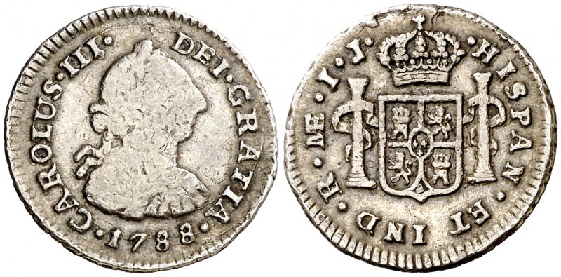 1788. Carlos III. Lima. IJ. 1/2 real. (AC. 146). 1,66 g. Golpecitos. (BC+/MBC-).