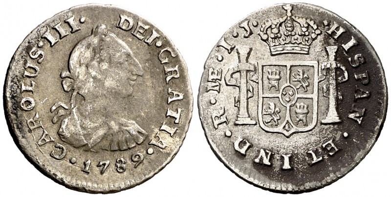 1789. Carlos III. Lima. IJ. 1/2 real. (AC. 147). 1,65 g. Acuñación póstuma. Algo...