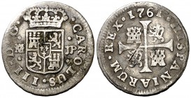 1761. Carlos III. Madrid. JP. 1/2 real. (AC. 149). 1,27 g. Rayitas y sombras. (BC+).