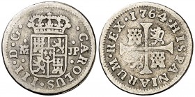 1764. Carlos III. Madrid. JP. 1/2 real. (AC. 151). 1,20 g. BC.