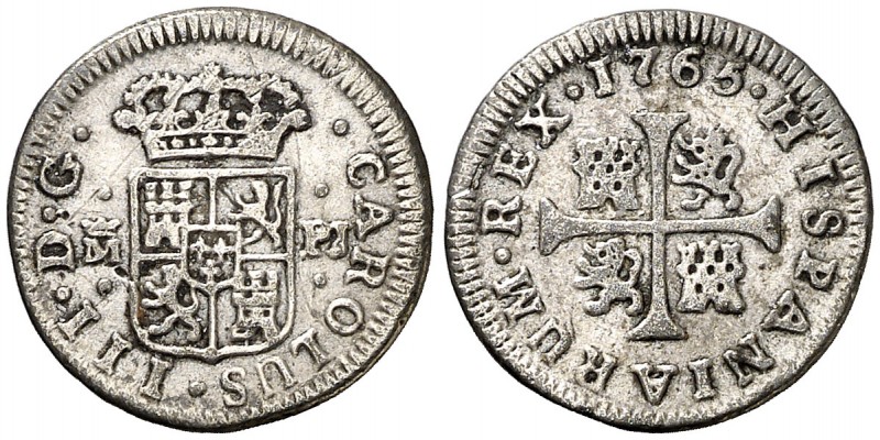 1765. Carlos III. Madrid. PJ. 1/2 real. (AC. 152). 1,06 g. Limpiada. Rayitas. BC...