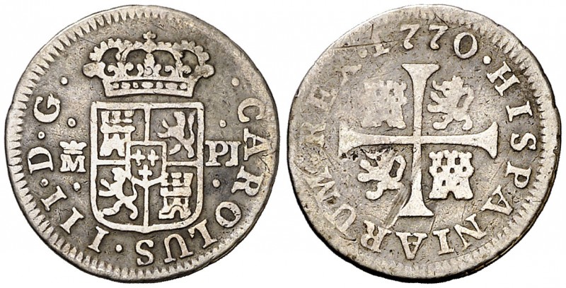 1770. Carlos III. Madrid. PJ. 1/2 real. (AC. 155). 1,28 g. Rayitas en reverso. B...