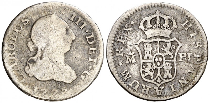 1772. Carlos III. Madrid. PJ. 1/2 real. (AC. 157). 1,20 g. Rayitas. BC.