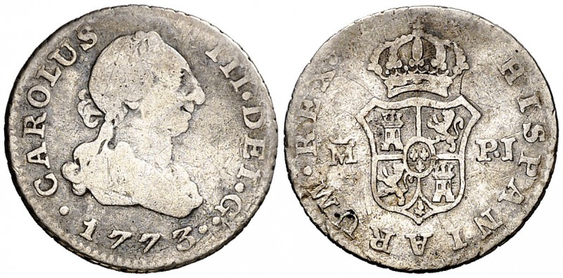 1773. Carlos III. Madrid. PJ. 1/2 real. (AC. 158). 1,24 g. Rayitas. Ex Colección...