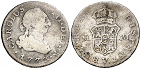 1773. Carlos III. Madrid. PJ. 1/2 real. (AC. 158). 1,24 g. Rayitas. Ex Colección Iriarte, Áureo 04/03/1998, nº 53. BC.