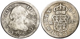 1775. Carlos III. Madrid. PJ. 1/2 real. (AC. 160). 1,32 g. BC-/BC+.