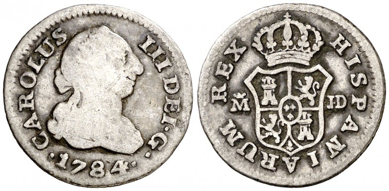 1784. Carlos III. Madrid. JD. 1/2 real. (AC. 170). 1,33 g. BC/BC+.