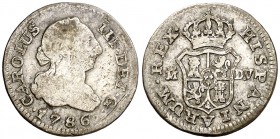 1786. Carlos III. Madrid. DV. 1/2 real. (AC. 172). 1,31 g. Manchitas. BC+.