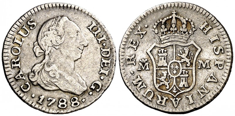 1788. Carlos III. Madrid. M. 1/2 real. (AC. 174). 1,44 g. Único año de este ensa...