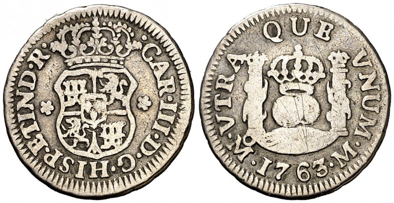 1763. Carlos III. México. M. 1/2 real. (AC. 180). 1,62 g. Columnario. Rayitas. B...