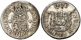 1765. Carlos III. México. M. 1/2 real. (AC. 183). 1,59 g. Columnario. Dos intentos de perforación. Ex Áureo 02/07/1996, nº 2304. (MBC+/MBC).