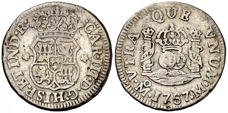 1767. Carlos III. México. M. 1/2 real. (AC. 185). 1,62 g. Columnario. Golpecitos...