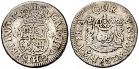 1767. Carlos III. México. M. 1/2 real. (AC. 185). 1,62 g. Columnario. Golpecitos. BC+.