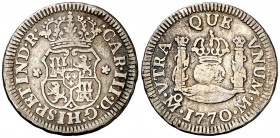 1770. Carlos III. México. M. 1/2 real. (AC. 189). 1,60 g. Columnario. Rayitas. MBC-/BC+.