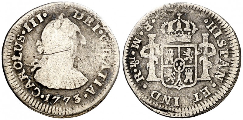 1773. Carlos III. México. FM. 1/2 real. (AC. 193). 1,52 g. Ceca y ensayadores in...