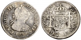 1779. Carlos III. México. FF. 1/2 real. (AC. 204). 1,60 g. Rayitas. BC/MBC-.