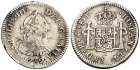 1782/1. Carlos III. México. FF. 1/2 real. (AC. 208). 1,73 g. Manchitas. Golpecitos. MBC-/MBC.