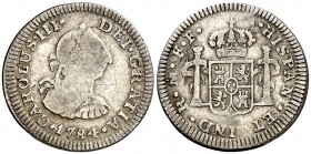 1784. Carlos III. México. FF. 1/2 real. (AC. 211). 1,62 g. Rayitas. BC+/MBC-.