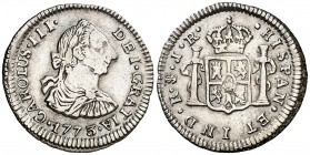1773. Carlos III. Potosí. JR. 1/2 real. (AC. 238.1). 1,63 g. Primer año de busto. R en lugar de REX en leyenda del reverso, como el resto de 1/2 reale...