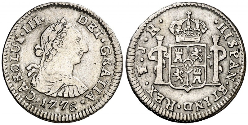 1776. Carlos III. Potosí. JR. 1/2 real. (AC. 241). 1,63 g. Leves rayitas. MBC-/M...