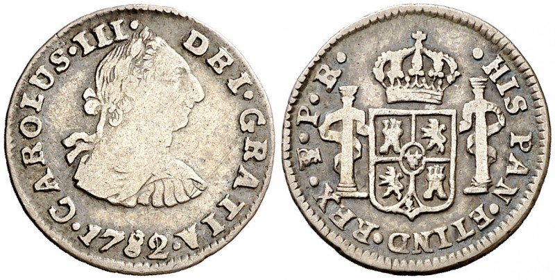 1782/1. Carlos III. Potosí. PR. 1/2 real. (AC. 255). 1,59 g. Ex Colección Iriart...