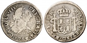 ¿1787/5? Carlos III. Potosí. PR. 1/2 real. (¿AC. 263.1?). 1,52 g. BC+.