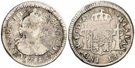 1788. Carlos III. Santiago. DA. 1/2 real. (AC. 303). 1,49 g. Plata agria. Ex Áureo 16/10/1996, nº 2377. Escasa. (BC).