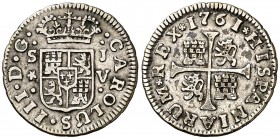 1761. Carlos III. Sevilla. JV. 1/2 real. (AC. 306). 1,49 g. Manchitas. MBC.