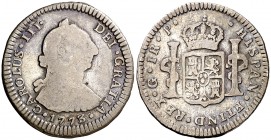 1773. Carlos III. Guatemala. P. 1 real. (AC. 333). 3,10 g. Ex Áureo 21/01/2004, nº 854. Rara. BC/BC+.