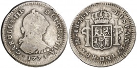 1774. Carlos III. Lima. MJ. 1 real. (AC. 359). 3,15 g. BC-/BC+.