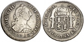 1782. Carlos III. Lima. MI. 1 real. (AC. 368). 3,30 g. Rayita. Ex Áureo 16/10/1996, nº 2385. MBC-/MBC.