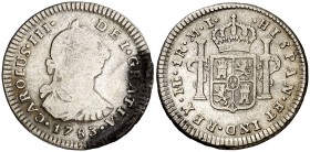1783. Carlos III. Lima. MI. 1 real. (AC. 369). 3,28 g. Oxidación. Ex Áureo 16/10/1996, nº 2386. BC/BC+.