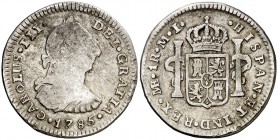 1785. Carlos III. Lima. MI. 1 real. (AC. 371). 3,22 g. Golpecitos. BC/BC+.