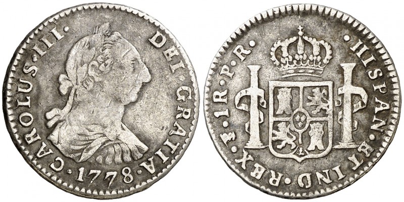 1778. Carlos III. Potosí. PR. 1 real. (AC. 481). 3,30 g. MBC-/MBC.