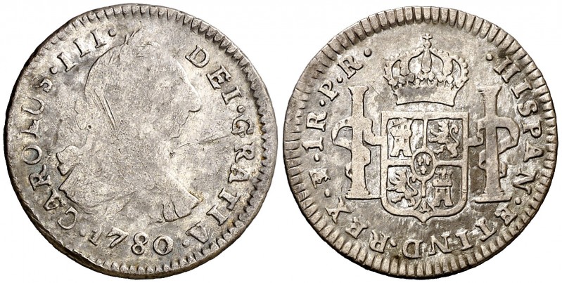 1780. Carlos III. Potosí. PR. 1 real. (AC. 485). 3,26 g. Rayitas. Ex Colección I...