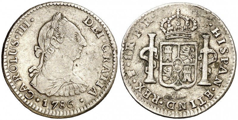 1786. Carlos III. Potosí. PR. 1 real. (AC. 495). 3,31 g. Rayitas y golpecitos. M...