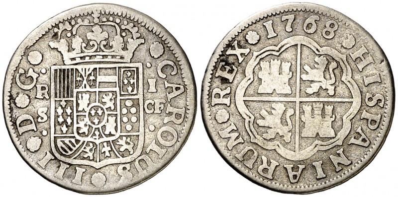 1768. Carlos III. Sevilla. CF. 1 real. (AC. 531). 2,57 g. Rara, sólo hemos tenid...