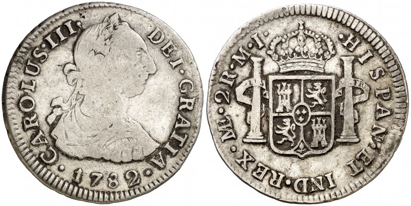 1782. Carlos III. Lima. MI. 2 reales. (AC. 597). 6,60 g. Ex Áureo 16/10/1996, nº...