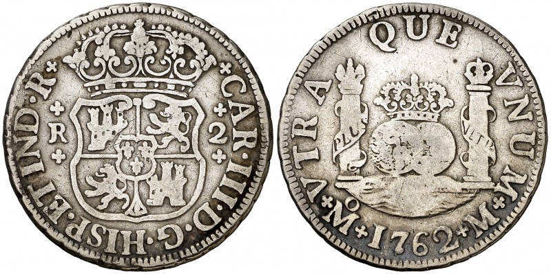 1762. Carlos III. México. M. 2 reales. (AC. 645). 6,58 g. Columnario. Ex Colecci...