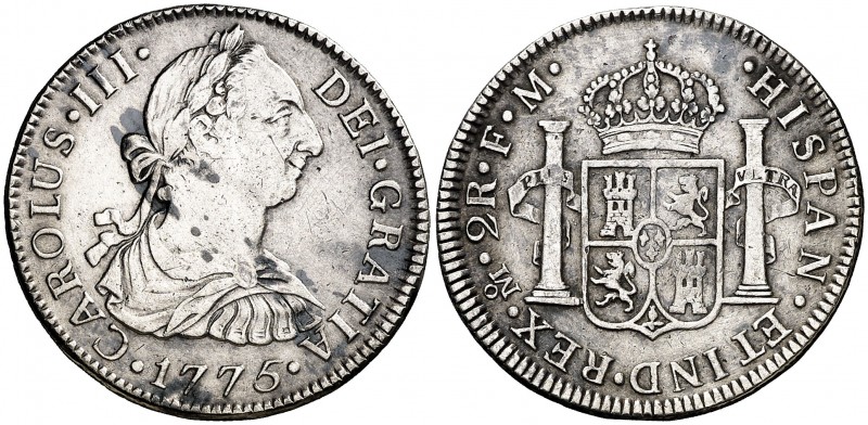 1775. Carlos III. México. FM. 2 reales. (AC. 661). 6,73 g. Oxidaciones. (MBC-/MB...