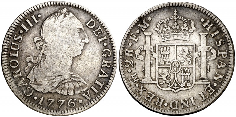 1776. Carlos III. México. FM. 2 reales. (AC. 662). 6,58 g. BC+/MBC-.