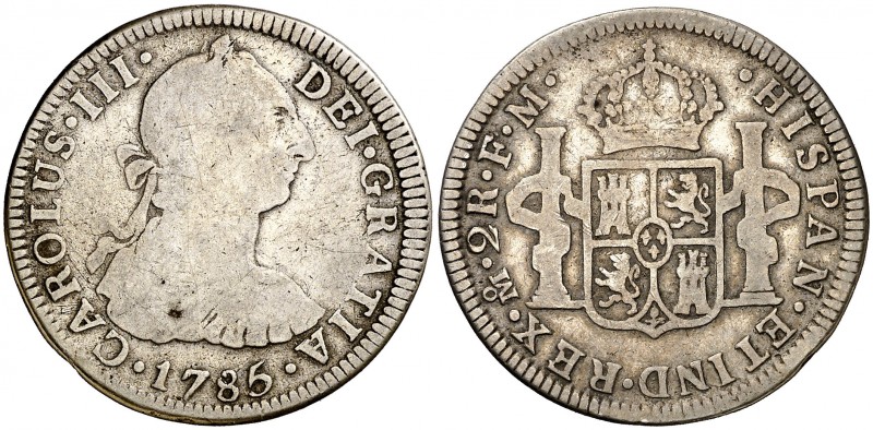 1785. Carlos III. México. FM. 2 reales. (AC. 677). 6,29 g. Rayitas. BC/BC+.